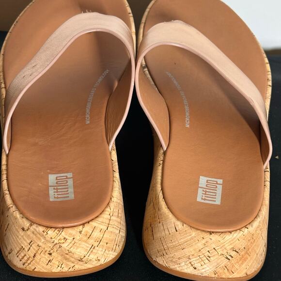 FitFlop Rose Metallic F-mode Leather/Cork Flatform Sandals Sz8 - Picture 4 of 7